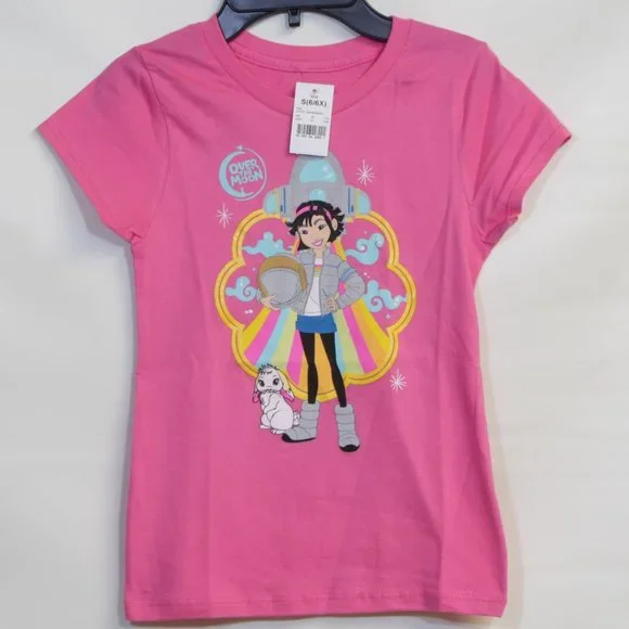 Over The Moon Fei Fei& her Bunny Girls Short Sleeve Pink Graphic T-shirt NWT - Picture 3 of 6